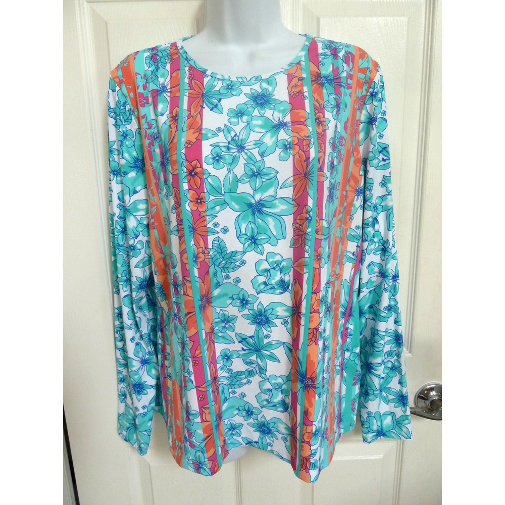*NEW!! LANDS' END Sz L, 14/16 Rash Guard Top Tropical Island Cruise Beach*